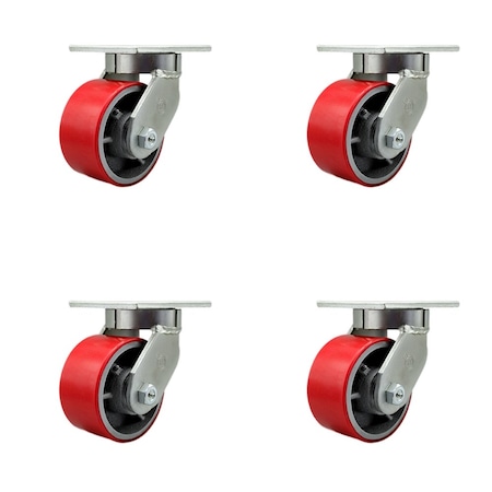 Service Caster 6'' Extra Heavy Duty Red Poly on Cast Iron Wheel Swivel Caster , 4PK CRAN-SCC-KP92S630-PUR-RS-4